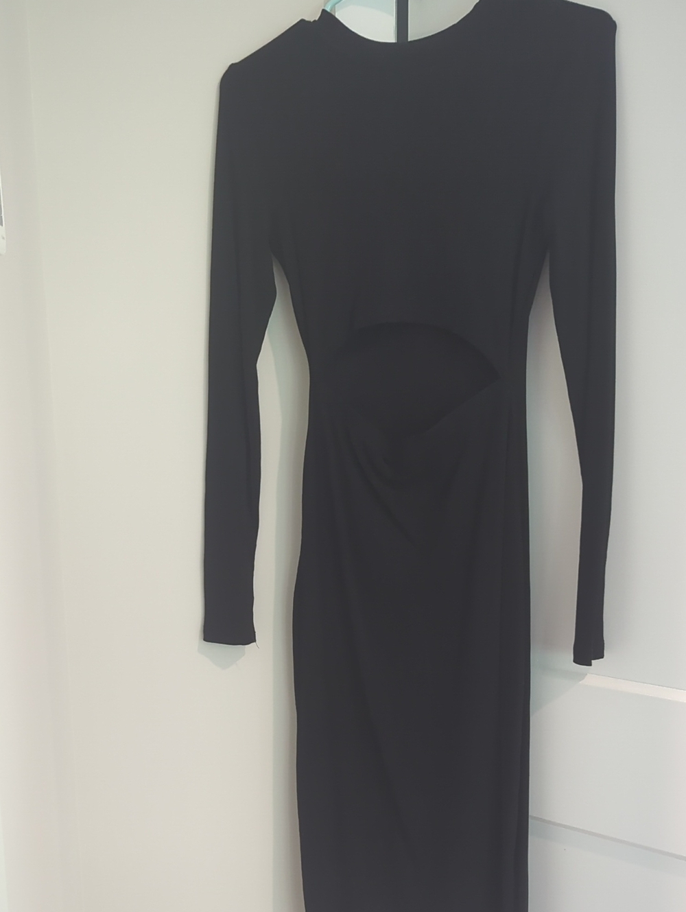 Black Long-Sleeve Cutout Midi Dress Small NWOT